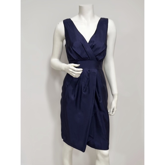 Banana Republic Women's Navy Blue V-Neck Faux Wrap Silk Cocktail Dress Size 4 - Picture 4 of 9